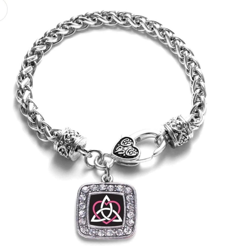 NEW Silver Braided Celtic Sisters Knot Square Charm  Bracelet